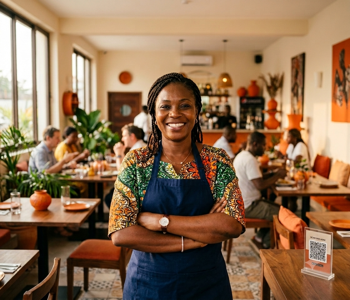 Restaurateur devant son établissement